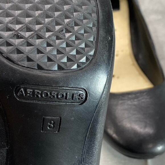 AEROSOLES Women's Black Leather Eye Candy Block Heel Slip-On Pumps SZ 8 - Picture 8 of 9